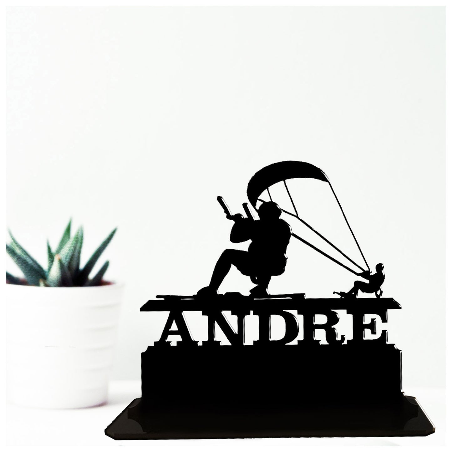 Personalised unique acrylic kitesurfing gift ideas. This standalone present is a keepsake ornament plaque.