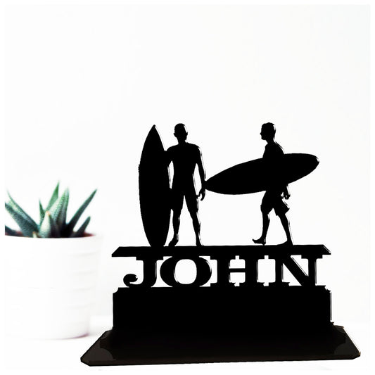 Acrylic unique personalised best gift ideas for surfers. Standalone ornament.