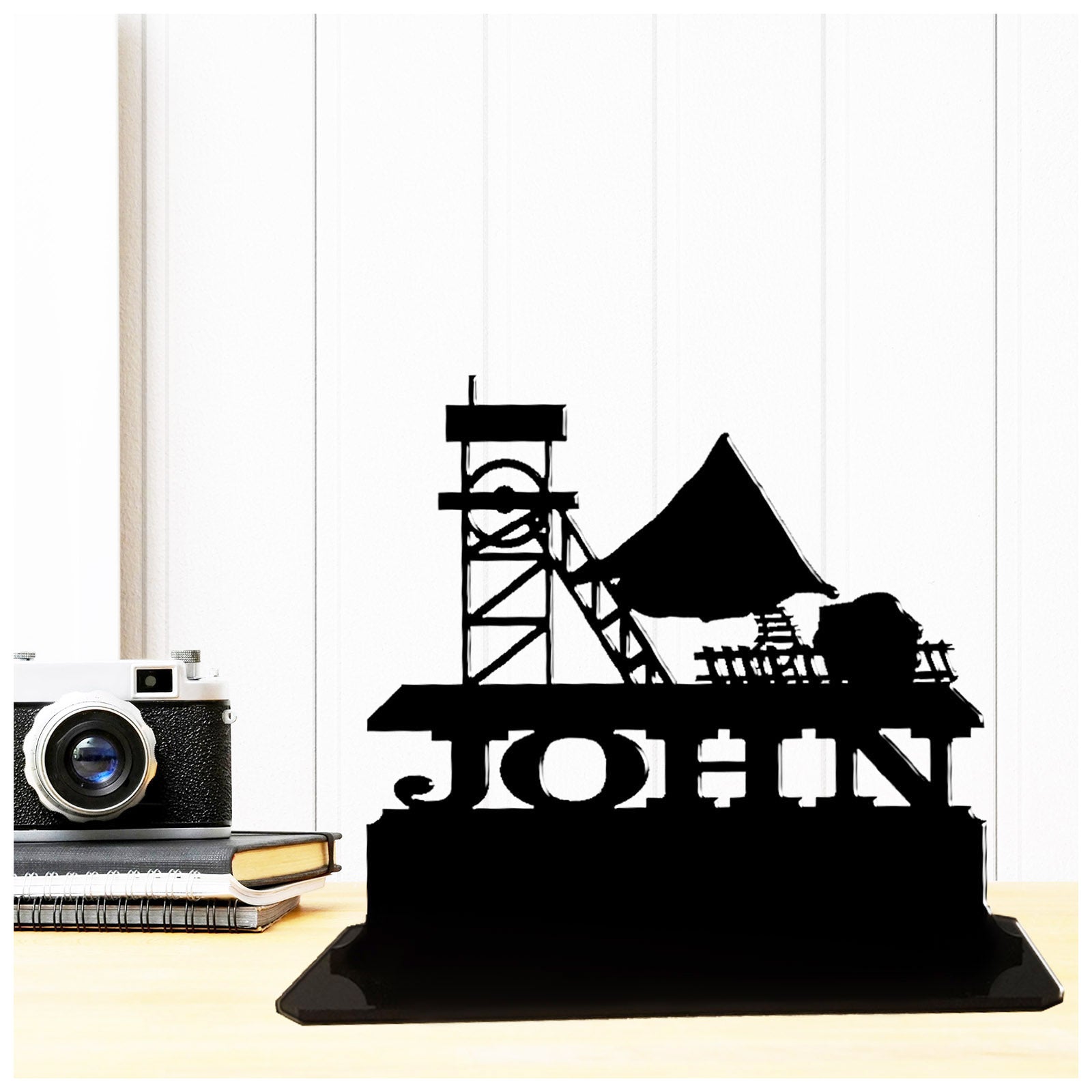 Acrylic unique personalised coal miner gift ideas. Standalone keepsake ornaments.