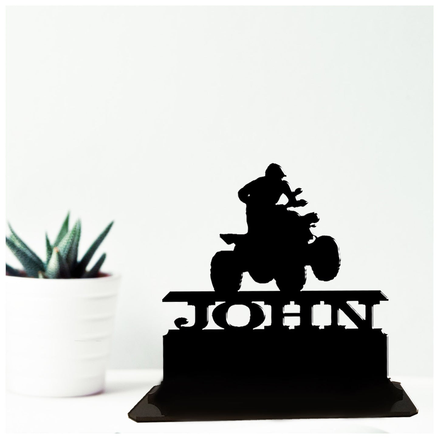 Acrylic unique personalised motocross atv quad bike gift ideas. Standalone ornament keepsake present.