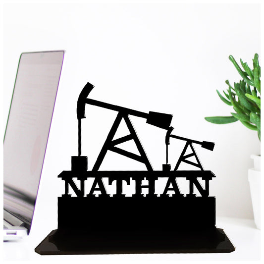 Acrylic unique personalised oil field rig worker gift ideas. Standalone keepsake ornaments.