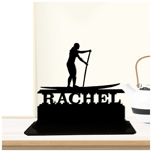 Acrylic unique personalised paddleboarding gift ideas for her. This standalone present is a keepsake ornament plaque.