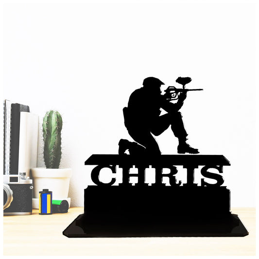 Acrylic unique personalised paintball gift ideas. This standalone present is a keepsake ornament plaque.