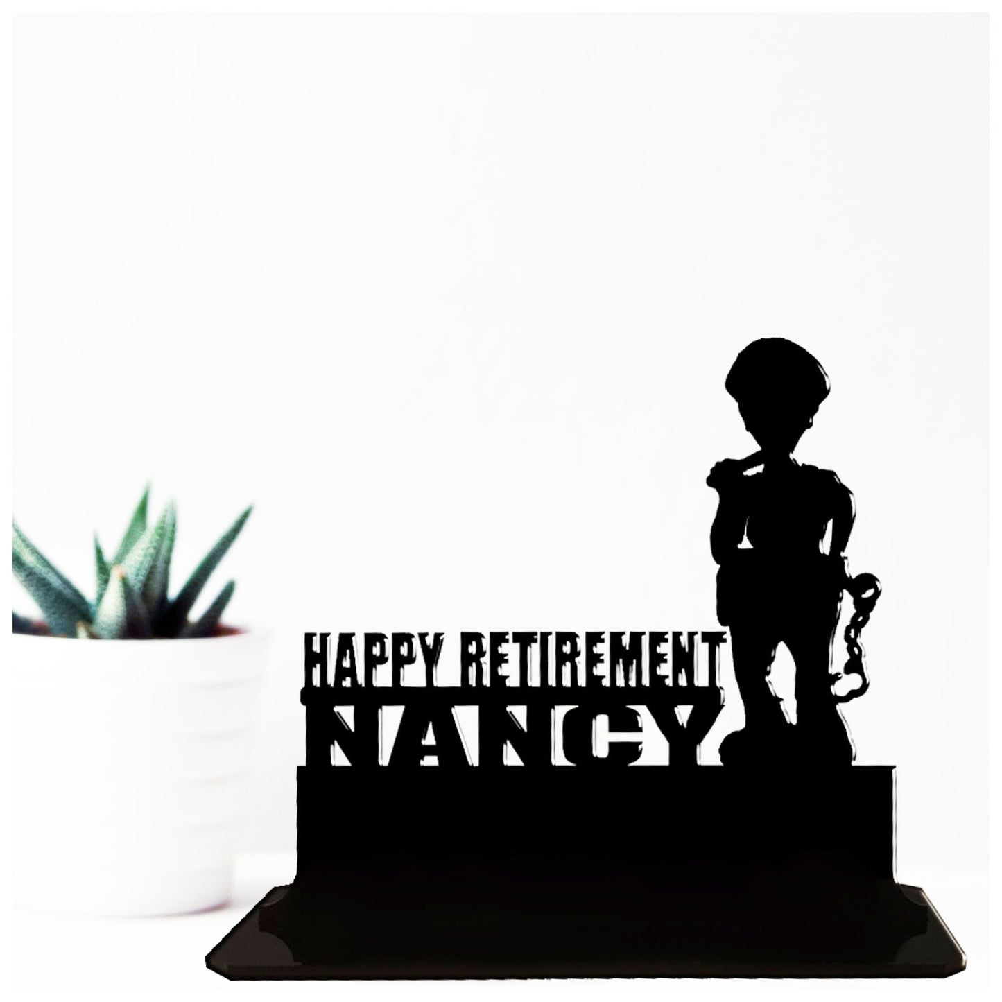 Acrylic personalised funny retirement gifts for female police officers. Standalone keepsake ornaments.