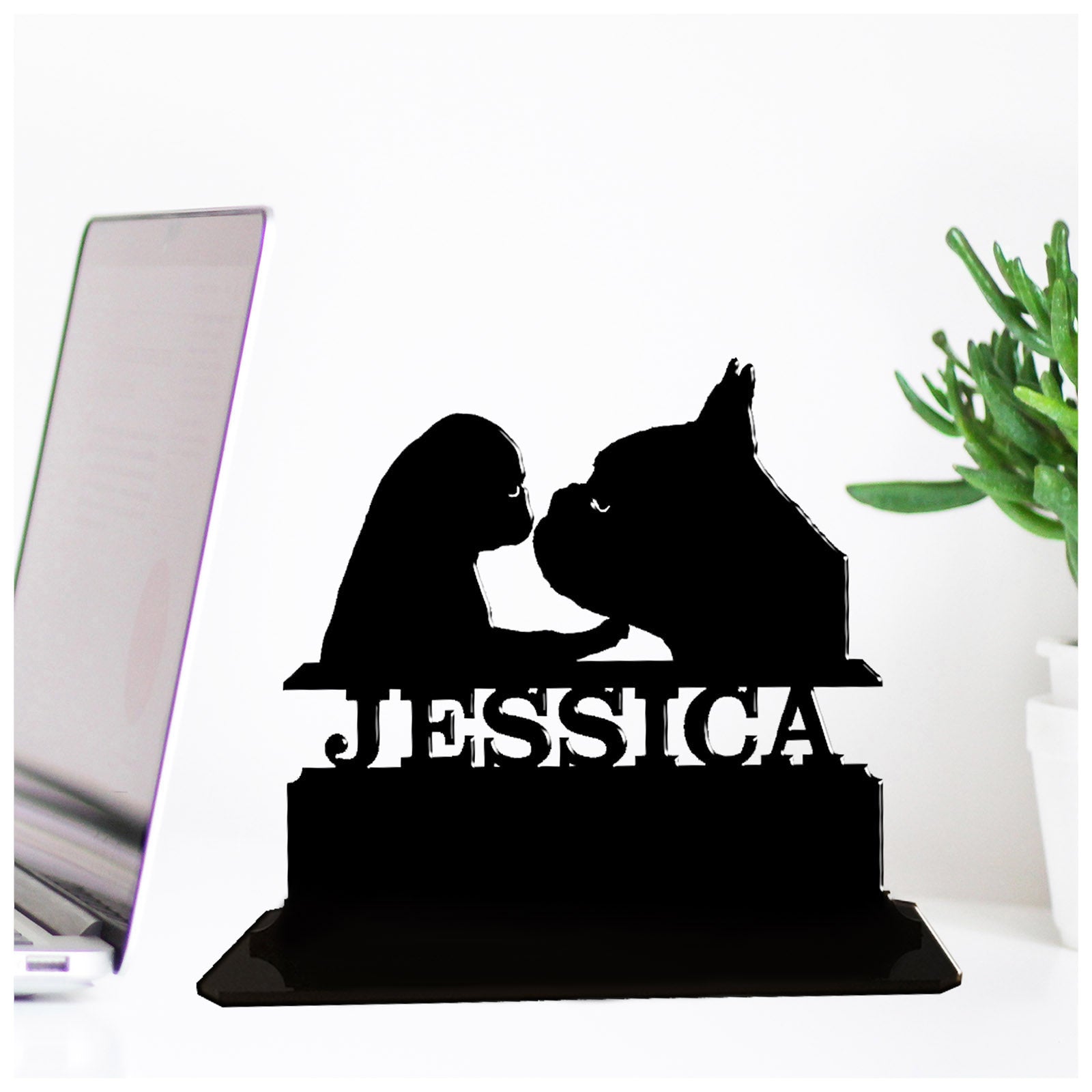 Acrylic personalized gift ideas for pug dog owners and lovers. Standalone keepsake ornaments.