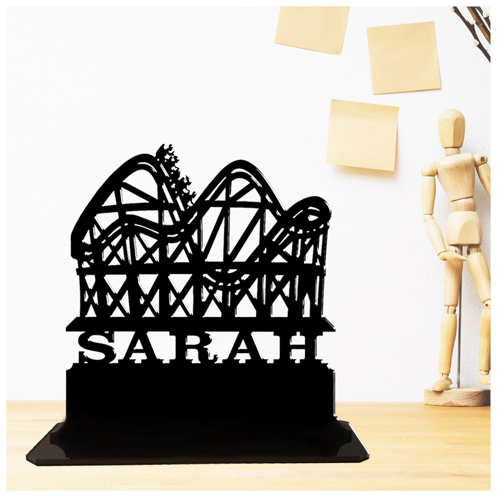 Acrylic personalized gifts for roller coaster lovers and enthusiasts. Standalone keepsake ornaments.