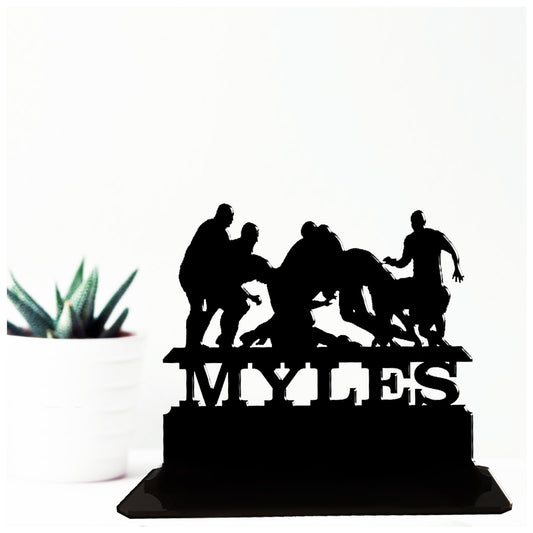 Acrylic unique personalised rugby themed gift ideas for coaches. Standalone ornament keepsake present.