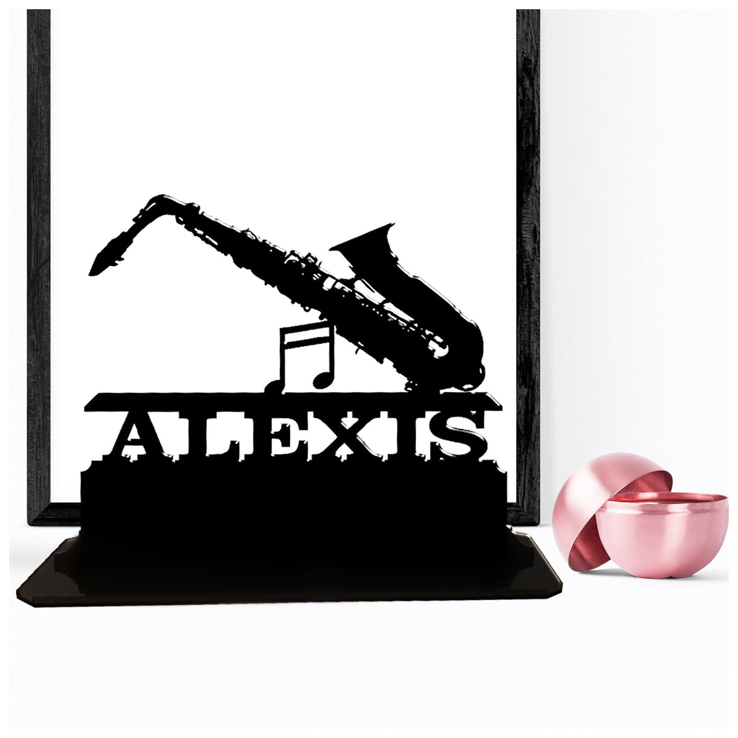 Acrylic personalised gift ideas for saxophone players. Standalone keepsake ornaments.