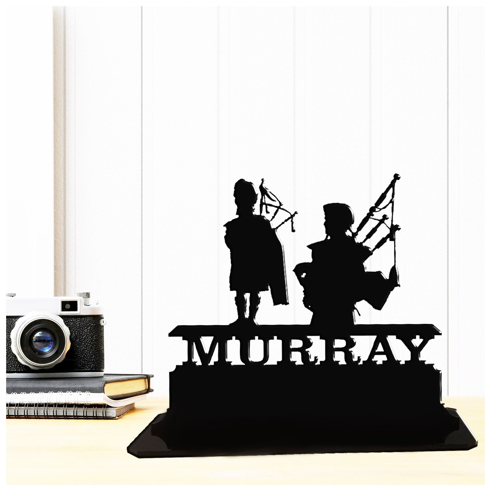 Acrylic personalised novelty gifts ideas for bagpipe players. Standalone keepsake ornaments.