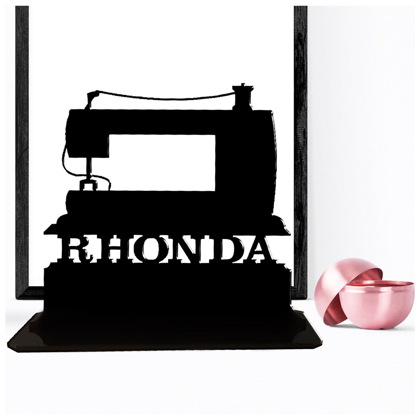 Acrylic unique personalised sewing machine gift ideas. Standalone ornament keepsake present.