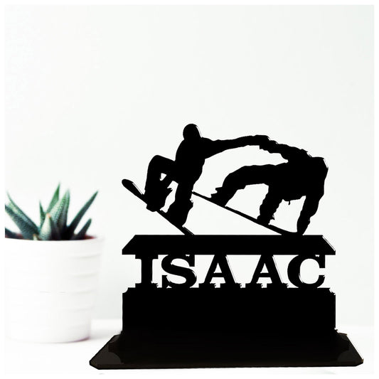 Acrylic unique personalised cool gifts for snowboarders. Standalone ornament keepsake present.