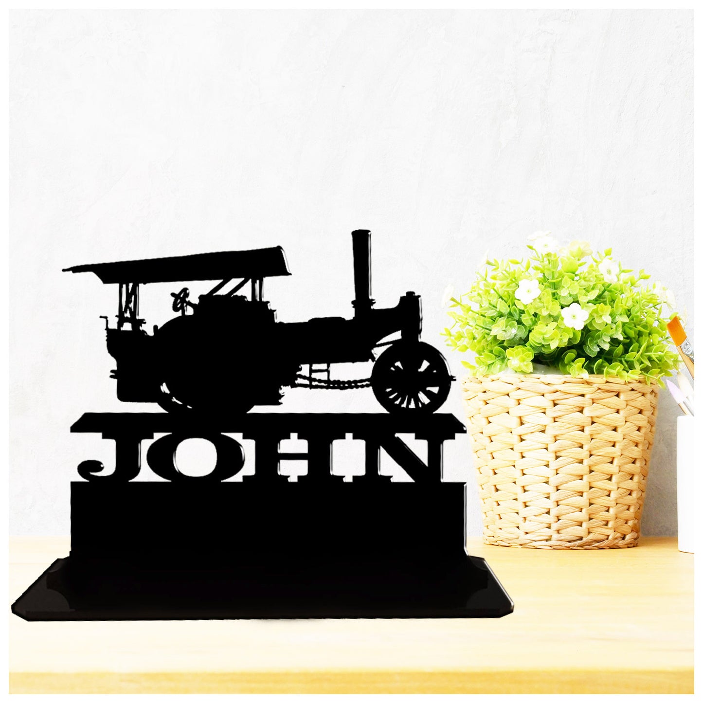 Acrylic personalized steam roller gift idea. Standalone keepsake ornaments.