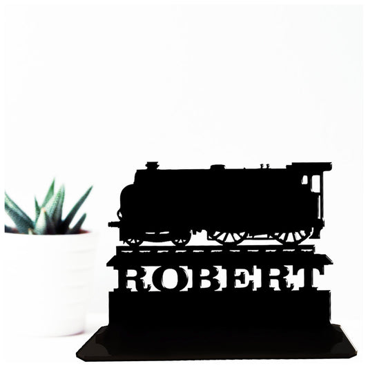 Acrylic personalized steam train gifts for adults. Standalone keepsake ornaments.