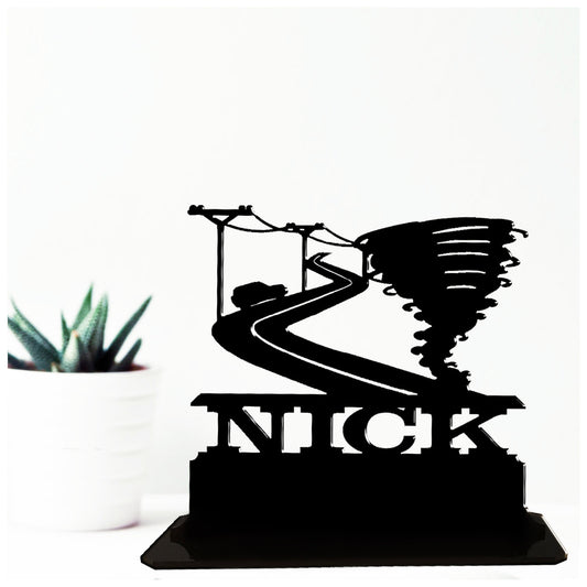 Acrylic unique personalised tornado themed storm chaser gifts ideas. Standalone ornament.
