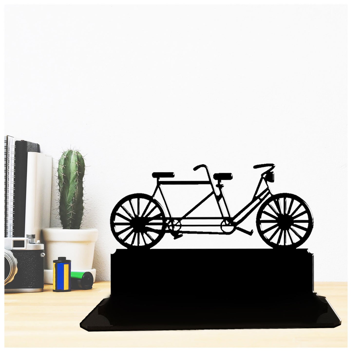 Acrylic unique personalised tandem bicycle gift idea. Standalone ornament.