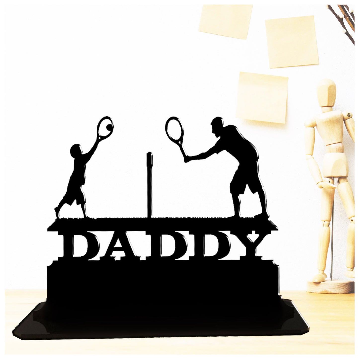 Acrylic unique personalised father and son themed tennis gift ideas. Standalone ornament.