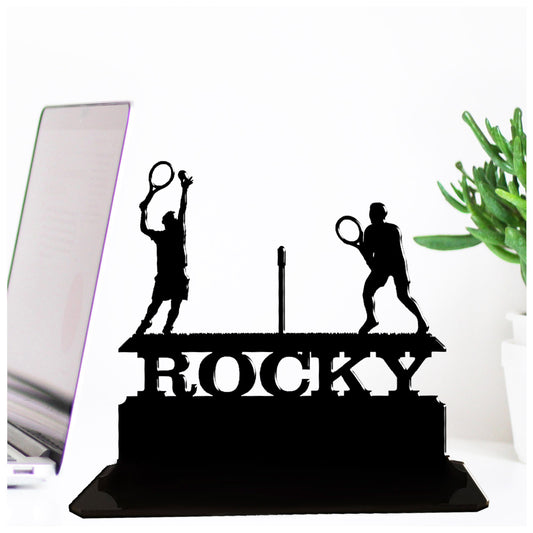 Acrylic unique personalised gifts for tennis players male grass court theme. Standalone ornament.