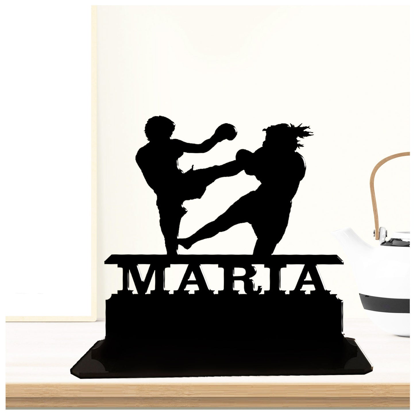 Acrylic unique personalised female thai boxing gifts ideas. Standalone ornament.