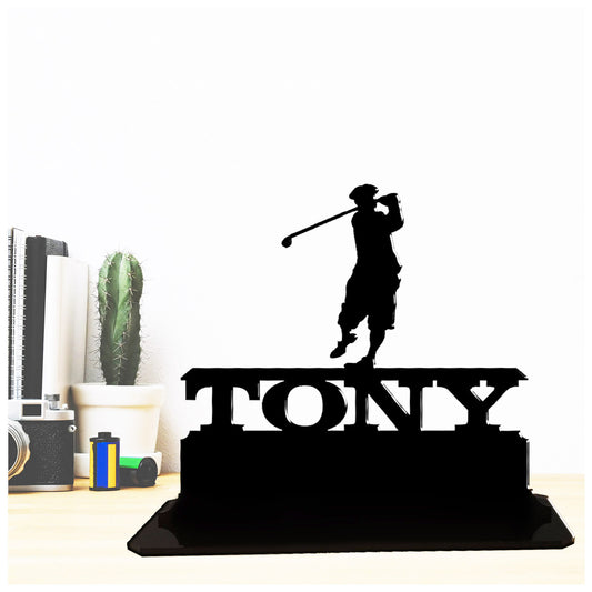 Personalised unique acrylic vintage golf gift idea. This standalone present is a keepsake ornament plaque.