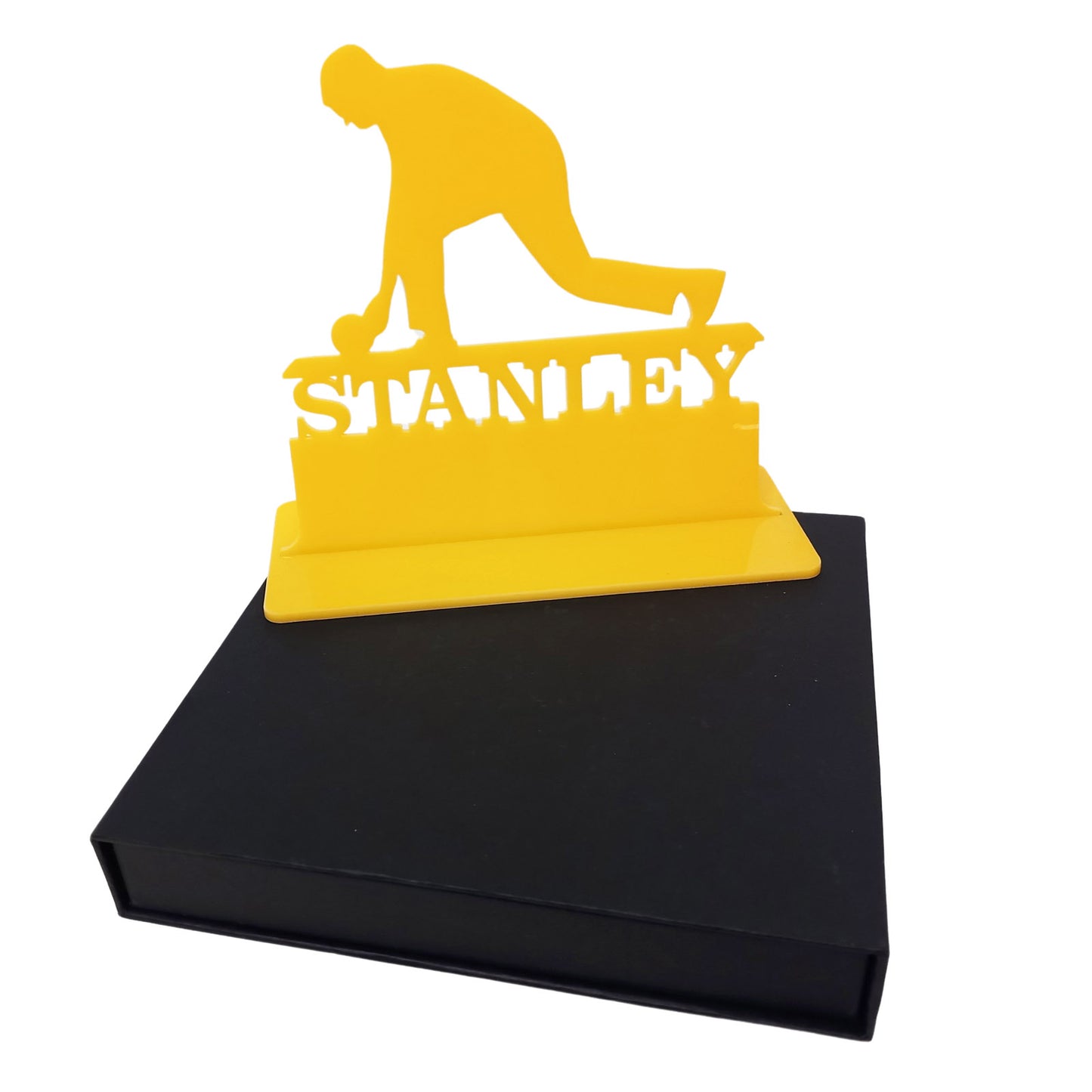 Personalised acrylic gift for bowls players. This standalone present is a keepsake ornamental plaque.