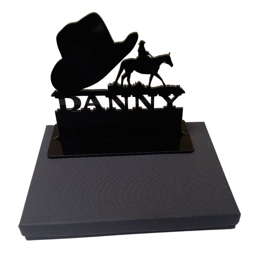 Acrylic personalized cowboy hat themed western gifts for men. Standalone keepsake ornaments.