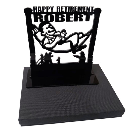 Acrylic personalised fire chief and firefighter retirement plaque gift ideas. Standalone keepsake ornaments.