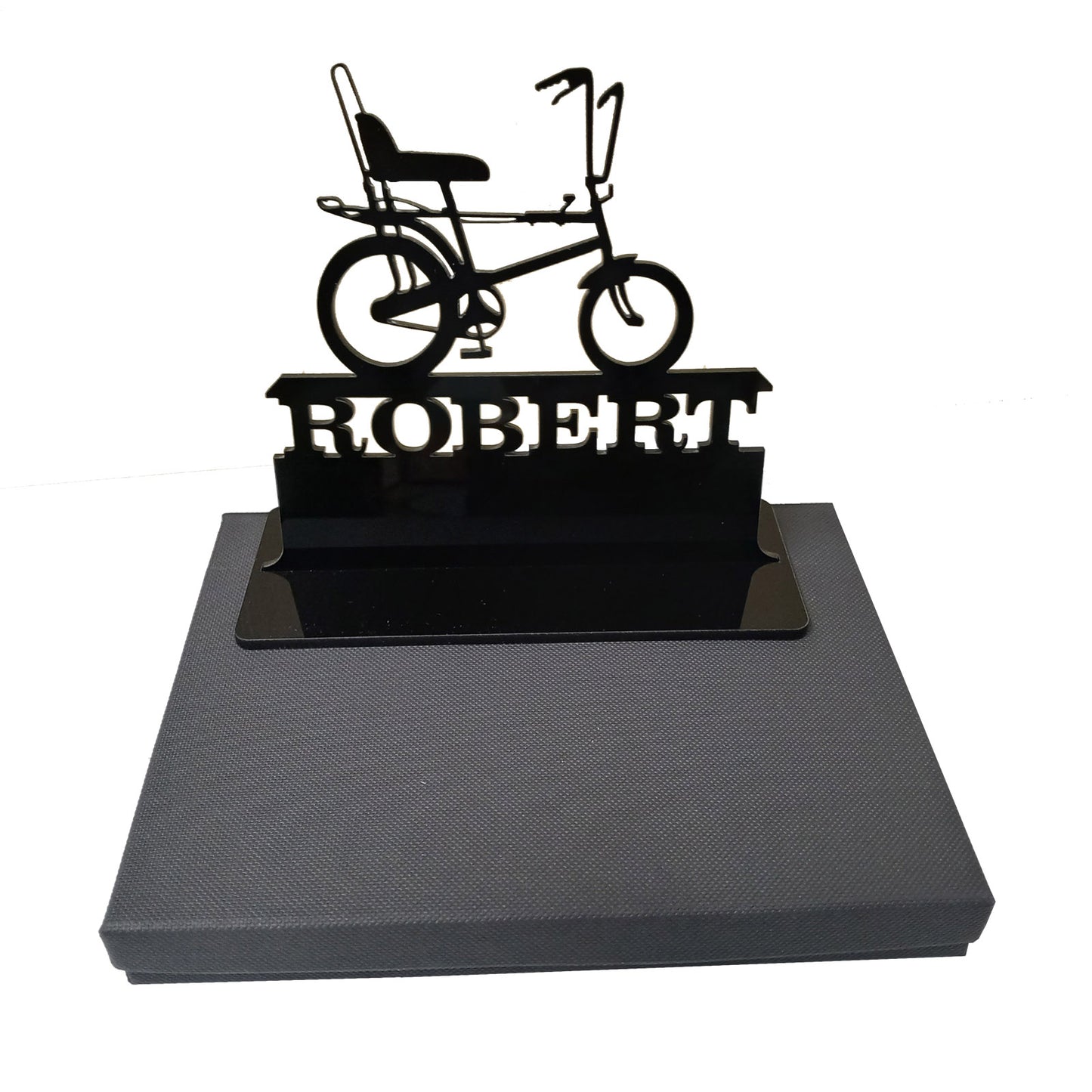 Acrylic personalized retro chopper bicycle vintage gift ideas. Standalone keepsake ornaments.