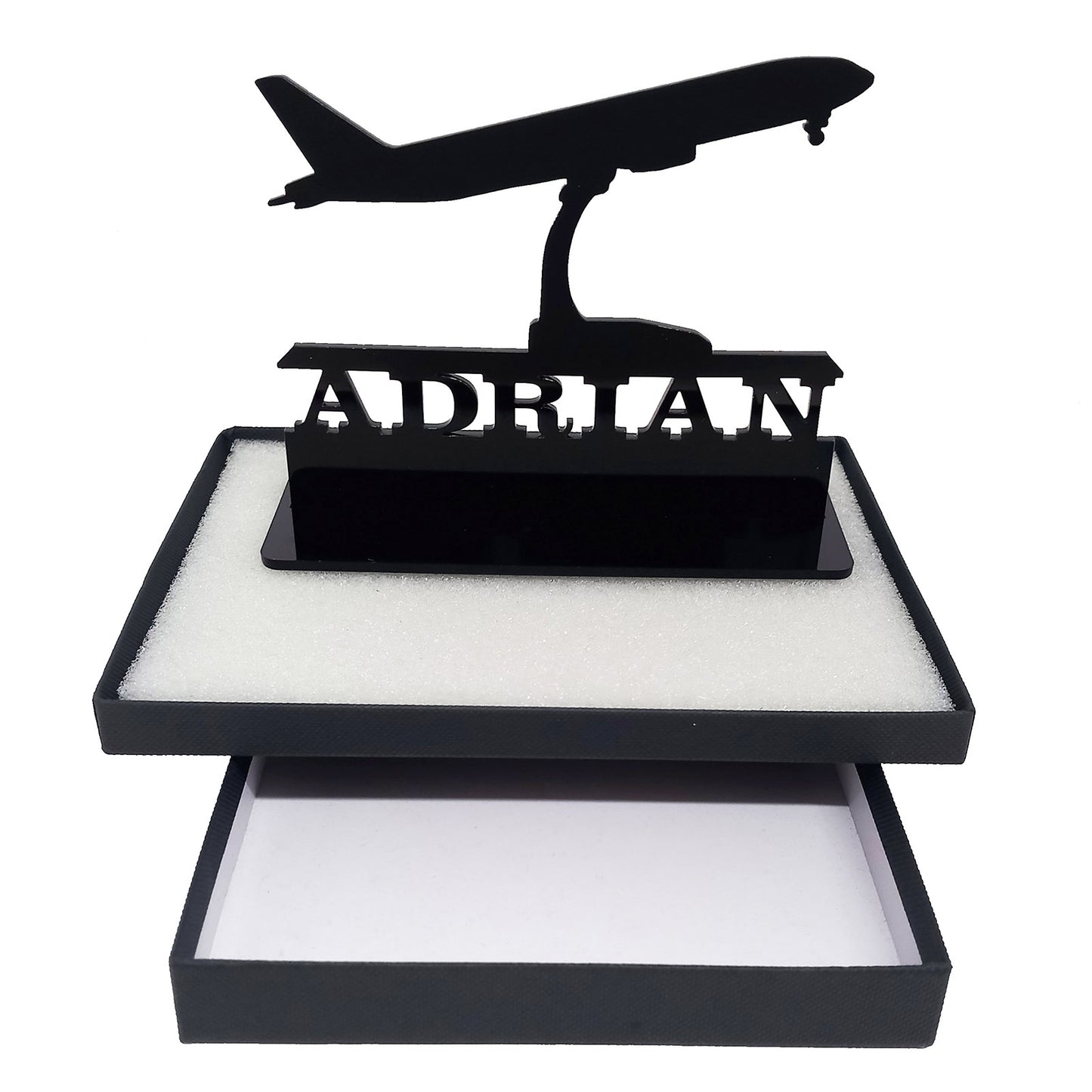 Acrylic personalized gifts for airplane lovers. Standalone keepsake ornaments.