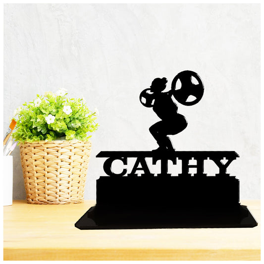 Acrylic unique personalised powerlifting gift for womens squat. Standalone ornament keepsake present.