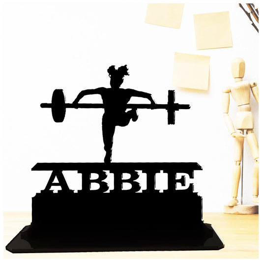 Acrylic unique personalised weightlifting gifts for her female lifters. Standalone ornament.