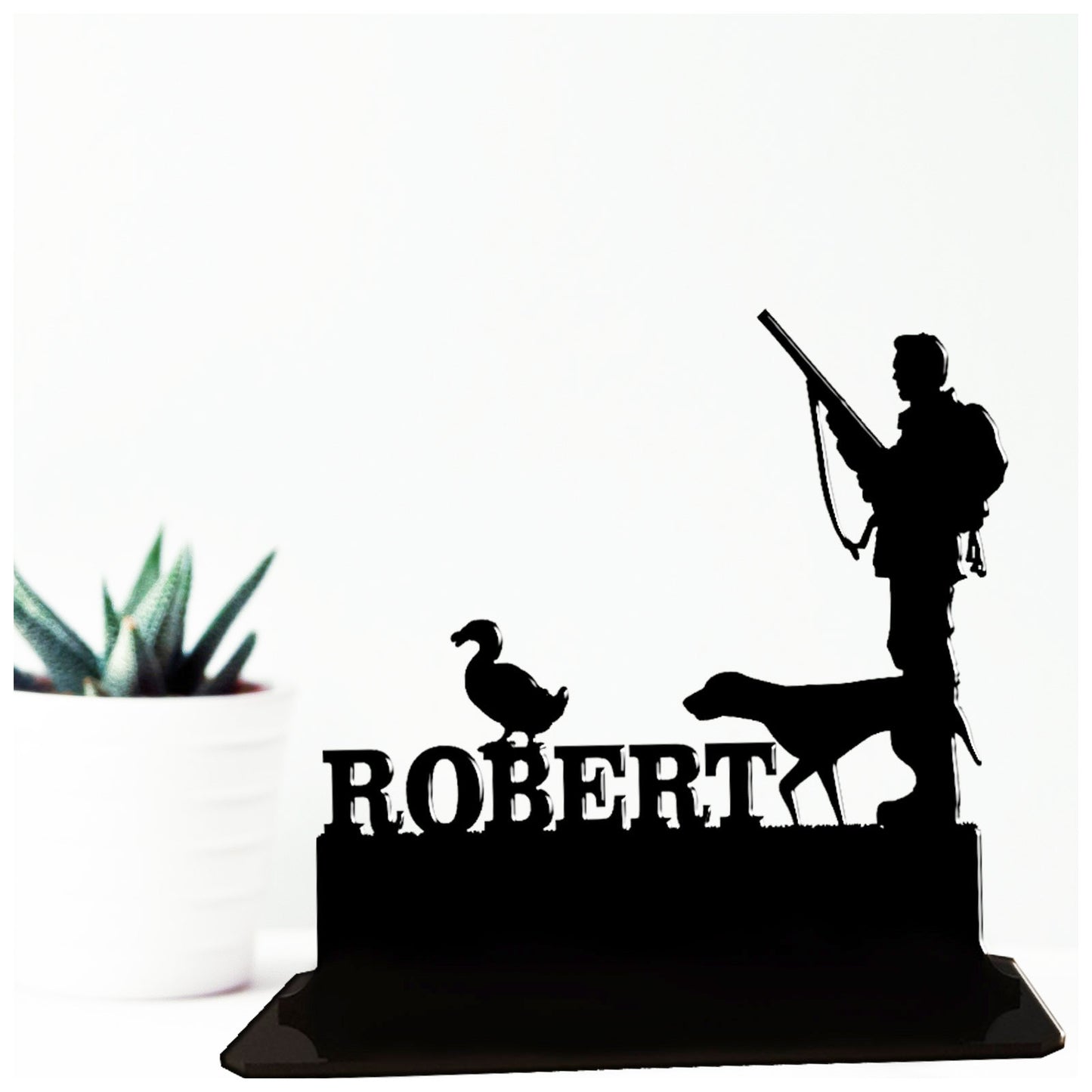 Personalised unique acrylic duck hunting gifts. This standalone present is a keepsake ornamental plaque.