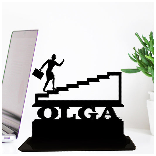 Acrylic unique personalised executive gift ideas for her new job promotion. Standalone keepsake ornament.