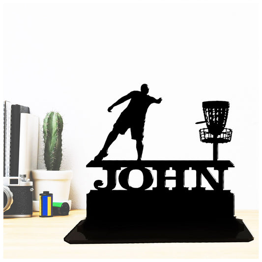 Personalised unique acrylic gifts for disc golf players. This standalone present is a keepsake ornamental plaque.