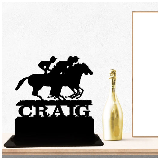 Acrylic unique personalised gift ideas for jockeys and horse racing fans. Standalone keepsake ornament.